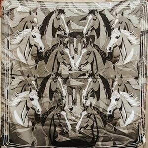 Grey Black Horse Collage Western Southwestern Wild Rag Scarf Accent
